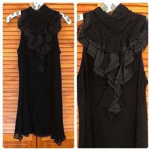 Gossip Girl Aesthetic LBD Ruffle Collar Silk Mini Cocktail Dress sz S